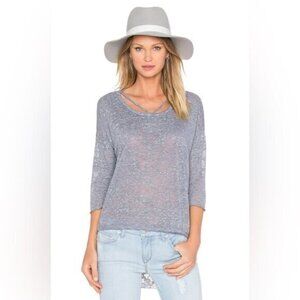 REVOLVE LNA Women's Cape Strap Tee Top T-shirt Burnout 3/4 Length Sleeve Gray XS